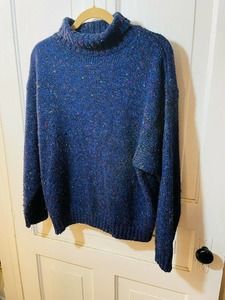 Diane Von Furstenberg Womens L Wool Blend Blue Turtleneck Sweater Sz Large